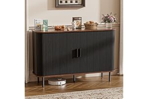 BonVache Sideboard, Küchenschrank mit 2 Schiebetüren, Verstellbaren Ablagen, Aufbewahrungsschrank, Kaffeebar Schrank, Anrichte für Küche, Esszimmer, Wohnzimmer, 120 x 40 x 77cm, Schwarz
