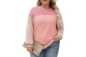 heekpek Sudaderas Mujer sin Capucha Invierno Redondo Sudaderas Tallas Grandes Bloque de Color Camisetas de Manga Larga Sudadera Oversize Pullover Sweatshirt Tops