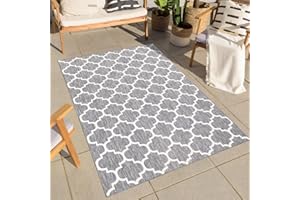 ‎CARPET CITY carpet city Teppich Outdoor Wetterfest - Grau - 150x150 cm Quadratisch- Marokkanisch - Balkon Teppich Wasserabweisend - In-& Outdoor Teppiche für Terrasse, Garten, Küche, Bad oder Wohnzimmer