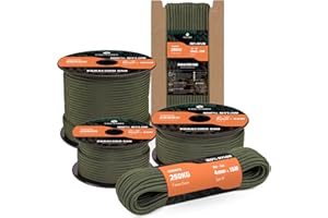 Kamu Synber 550 Paracord 4mm 10m Corda Paracord 7 Fili Tipo 3 Nylon Corda Paracadute per Sopravvivenza, All'aperto, Campeggio | Supporto 250kg | Verde Militare