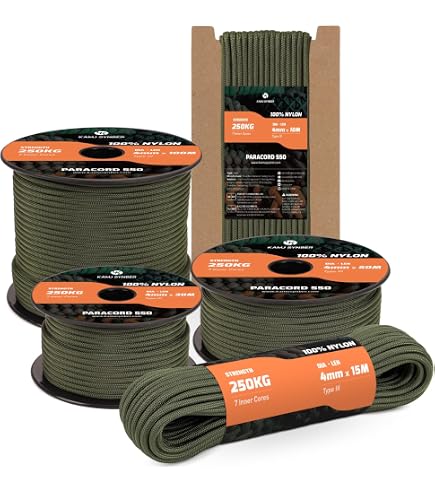 FISHLUND Paracord 550 lb, 7 Strand Type III Paracord Rope 1000ft 4mm,Nylon Parachute Cord for