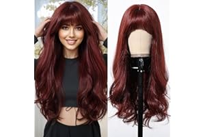 Esmee Pelucas Largas Onduladas Borgoña para Mujer Peluca Roja de Pelo Sintético Natuaral Resistente al Calor para Uso Diario en Fiestas Cosplay