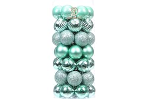 Sea Team 46-Pack Christmas Ball Ornaments with Strings, 30mm/1.18" Mini Size Baubles, Shatterproof Plastic Christmas Bulbs, Hanging Decorations for Xmas Tree, Holiday, Wedding, Party, Mint