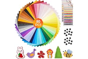 JUNUNDJING Filz 50 Farben bastelfilz, Filz zum Basteln 30X20CM, Bunter Filzstoff, DIY Filzplatten, Felt Fabric Filzrolle, Filzen für Kinder, Kinder Vliesstoff Stoff Filzplatten, mit 22 Bastelfilz Zubehör
