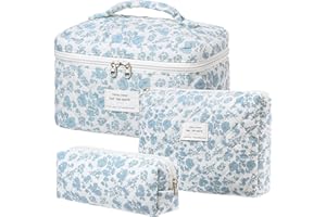 GSenhui Zestaw 3 damskich kosmetyczek podróżnych, pikowane kosmetyczki z kwiatowym wzorem,na kosmetyki do makijażu, dla dziewcząt i kobiet, A1