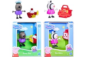 TOPTOYS2U BARGAIN BUNDLES Peppa Pig, statuetta articolata e set di accessori, 8 cm, Danny Dog & Zoe Zebra