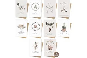 LEGEZON Weihnachtskarten - 20 Weihnachtskarten mit Umschlag Set, A6 Klappkarten Set mit weihnachtlichen Motiven, Frohe Weihnachten Karten, Weihnachtsgrußkarten, kleiner Weihnachtsgruß zu Weihnachten (10 * 2)