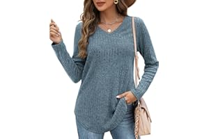 Sampeel Women Sweatshirt Long Sleeve Tops Ladies Crew Neck Sweatshirt Pullover Pleated Tunic with Pockets