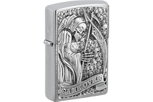 Zippo Windproof Lighter - Reaper Game Over 3D, Brushed Chrome, Emblem - Refillable - Reusable - Windproof Design - Gift Box - Made in USA