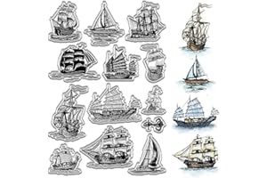 craspire Tampons Transparents en Forme de Voilier - Tampons en Caoutchouc Vintage - Thème Nautique - Fond Réutilisable en PVC - Cachet Postal en Silicone Transparent pour Journalisation, Fabrication