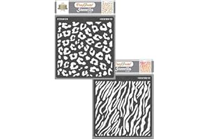 CrafTreat Animal Print Stencils for Painting - Cheetah and Zebra Skin (2Pcs) Size: 6X6 Inches - Cheetah Print Stencil for Cake Decorating - Zebra Print Stencil for Furniture - Leopard Print Stencil