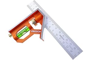 Presch Escuadra Combinada Carpintería 150 mm - Escuadra Universal de Metal - Precisa y de Fácil Manejo con Tope de Regla y Herramienta para Trazar - Herramienta de Medición Profesional