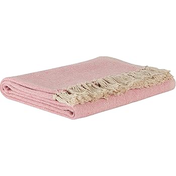 Ib Laursen Plaid Rosa Creme Fransen Decke Baumwolle Tagesdecke Wolldecke 130x160