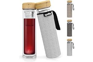 spottle Teeflasche mit sieb to go - Trinkflasche für Tee aus Glas in 500ml, 650ml, 1 Liter - Teekanne doppelwandig - Teezubereiter - Teebecher - Tea Bottle