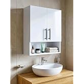2 Lid Bathroom Cabinet, Multi-Purpose Cabinet, Bathroom Medicine Cabinet, White, AsudeHome, 70x55x18 cm, Wall Mounted