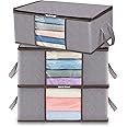Lifewit 3 Pack Clothes Storage Bag Foldable Storage Boxes with Lids Underbed Wardrobe Storage Organiser with Sturdy Fabric Clear Window for Clothing Bedding Sweaters T-shirts Blankets, 35L, Light Gray