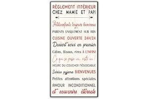 ZINELLO DESIGN Cadre Décoratif Humoristique en Bois Les Règles de la Maison Chez Mamie et Papi. Tableau Decoration Murale pour les Grands parents qui Accueillent les Petits Enfants. Idée Cadeau Fete des Mères Noelv