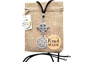 WORLD GOBLINS Collar Nudo de Bruja Doble Protección, Amuleto de Escudo Malas Energias, Nudo+ Tetragramatón + San Benito. Antelina 70cm Adaptable para Hombre y Mujer | Wicca, Protección contra Hechizos