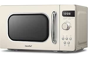 COMFEE' Retro Style 800w 20L Microwave Oven with 8 Auto Menus, 5 Cooking Power Levels, and Express Cook Button - Apricot Cream - CM-M202RAF(CM)