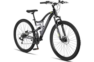 Chillaxx Bicicleta de montaña Falcon Premium de 24,26,27,5 y 29 pulgadas, bicicleta para niños, niñas, mujeres y hombres, freno de disco, cambio de 21 marchas, suspensión completa
