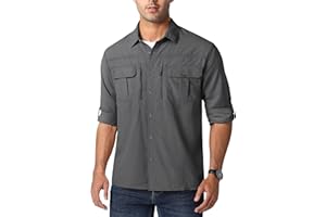 MAGCOMSEN Herren Outdoorhemd UV Schutz Safari Hemd Langarm Schnelltrocknend Funktionsshirt für Wandern Angeln UPF 50+ Arbeitshemd