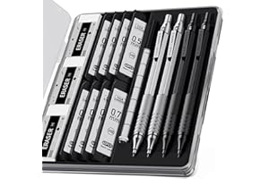 Four Candies Set di 4 matite meccaniche in metallo con custodia, 0,5 mm e 0,7 mm, 8 tubi (480 pezzi) di mine HB, 3 gomme, 9 ricariche per disegno, nero e argento