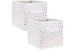 DII Non Woven Storage Collection Polka Dot Collapsible Bin Small Set, 11x11x11" Cube, White & Gold, 2 Piece