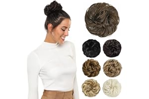 PARXITN Postiche Chignon Désordonné Extension Cheveux Donuts Ondulés Chouchou Postiche pour Femmes Brun Cendré Moyen