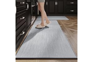 AGRDEED Kitchen Mats Sets, 2 Piece Absorbent Soft Low Pile Area Floor Rug, Easy To Clean Standing Mats for Kitchen Home,Absorbent and Stain-Resistant Kitchen Carpet, Grey, 45x70cm+45x120cm