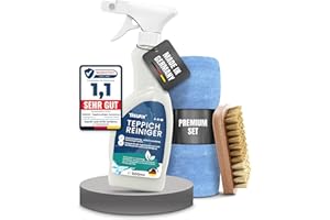 ‎TREUFIX Treufix - Teppichreiniger & Polsterreiniger [Profi SET inkl. Teppichbürste & Mikrofasertuch] Stark gegen Flecken | für alle Teppichböden und Polster | Teppich Reinigungsmittel 500ml - Made in DE
