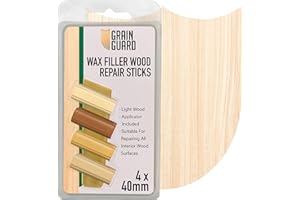 GRAIN GUARD Wax Filler Wood Repair Sticks | Light Wood | Furniture Repair Kit | Multi-Surface: Wood, Plastic, Hard Surfaces | Blend to Colour Match | 4x40mm