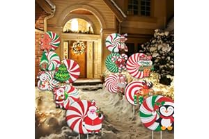 AIHAOYU 12Pcs Christmas Yard Signs Decorations, Candy Weihnachtsdeko Aussen Set, Wasserfester Doppelseitiger Druck Marker für Garten Dekoration Weihnachtsdeko Outdoor Pathway Walkway Weihnachten Decor