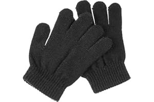 VORCOOL Children's Magic Gloves Winter Models Knitted Solid Colour Five Fingers Warm Gloves 4-12 Years Old (Black)