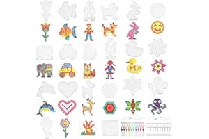 Pmueuff 20 Modèles Perle a Repasser, Kit Plaques Perle à Repasser en Transparent avec 20 Cartes Colorées, 4 Pinces, 10 Corde Suspendue, Support Perles Repasser pour 5 Mm Perles à Repasser pour Enfants