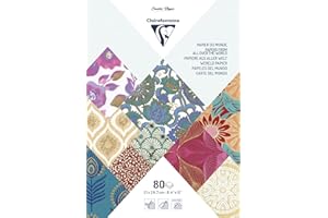 Clairefontaine 95218C - Maxi-Bloc de 80 Feuilles de Papiers - Format A4 21x29,7cm - Papiers Artisanaux et Texturés - Loisirs Créatifs - Carterie Créative, Scrapbooking et Décoration - Motifs Assortis