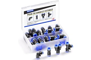 TAILONZ PNEUMATIC Kit de raccords pneumatiques 12 mm OD à pousser pour connecter 5 séparateurs + 5 coudes + 5 tés + 5 droits (20 pièces)