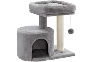 Feandrea Kratzbaum klein, Katzenbaum mit Sisalstamm, Katzenkratzbaum mit gepolsterter Plattforme, für Kätzchen, hellgrau PCT50W