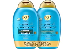 OGX Set Capelli Shampoo e Balsamo Renewing + Argan Oil of Morocco con balsamo e shampoo idratante, Kit di prodotti per capelli secchi e danneggiati con Olio di Argan, 2 x 385 ml – Esclusiva Amazon