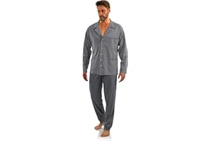 sesto senso Piżama męska długa piżama listwa guzikowa 100% bawełna guziki długi rękaw koszula kieszenie spodnie piżamowe dwuczęściowy zestaw bielizna nocna