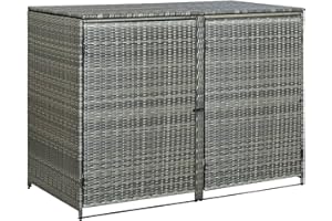 Keketa Double Wheelie Bin Shed, Durable Metal Wheelie Bin Storage Shed Hideaway, Rattan Effect Dustbin Sheds, Outdoor Patio Garden Container Cover Lockable Anthracite 148x77x111 cm