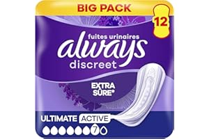 Always Discreet Serviettes Pour Fuites Urinaires Femmes Ultimate Active 12 Serviettes Protection Extra Sûre Et Discrétion Optimale