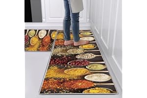 Hoimlm Kitchen Rug Set 2 Piece Non Slip and Anti Fatigue Kitchen Mat, Washable Mats and Rugs for kitchen,Hallway Runner Set, Dining Room, Entryway and Home Decoration Office