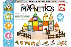 Educa - Magnetics Ecoferme | Jeu éducatif de Construction magnétique 3D avec 28 pièces pour Enfants. Comprend 2 Animaux et 8 Cartes. Construisez des Figures géométriques. A partir de 3 Ans (20269)