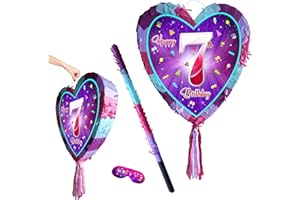 BOOGIE WOOGIE PINATAS 7th birthday pinata with stick - Girls seven party smashing game - Big 41cm x 38cm