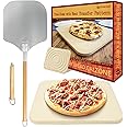 Pizza Stone and Peel Set -Bread Baking Stone （35X40CM） for ORectangular Stone for Oven and Grill–Innovative Threaded Heat Transfer Design