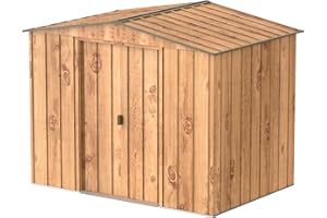 Duramax TOP Shed 8 x 6 (4.37 m²) Abri de jardin en métal, fabriqué en acier galvanisé, structure de toit renforcée, sans entretien et résistant aux intempéries, Grain de bois