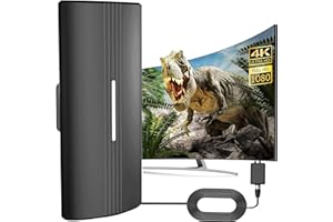 GBOKYN Antena de TV interior potente TNT HD, recepción de largo alcance a 360°, 480 km Antena de TV interior con amplificador de señal de 5 m Cable coaxial, compatible con TV portátil 4K 1080p y todos los