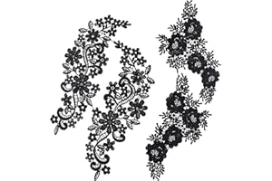 GORGECRAFT 2 Paia di Fiori Neri Toppe per Indumento Applique Ricamo Abito Da Sposa Fai Da Te Accessori di Abbigliamento per Cucire (Nero D)