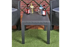 URBN GARDEN Rattan Look Plastic Garden Coffee Side Snack Table Outdoor Patio Deck Furniture (Anthracite)