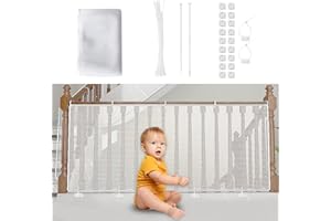 YIOMXHI Siatka ochronna dla dzieci, siatka ochronna dla dzieci, ogrodzenie balkonowe i schody, 300 x 90 H cm, solidna, regulowana, kratka bezpieczeństwa dla kota i zabawek, biała